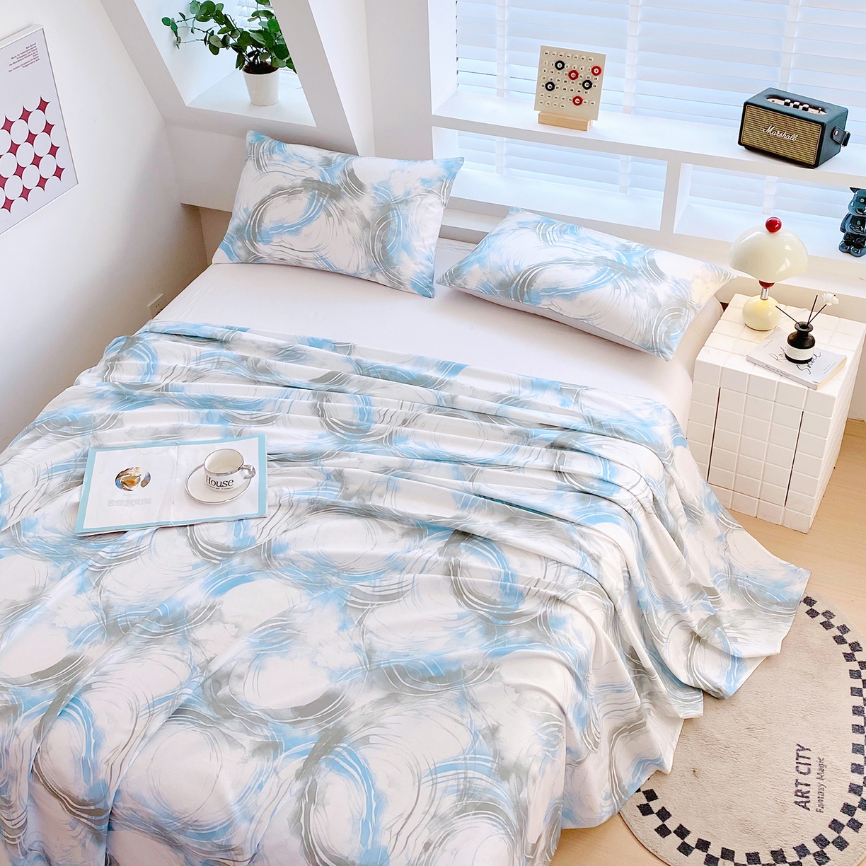 91家纺网 家纺一手货源 找家纺 小懒猪 2026全棉纯棉印花单床单床单单件 墨旋