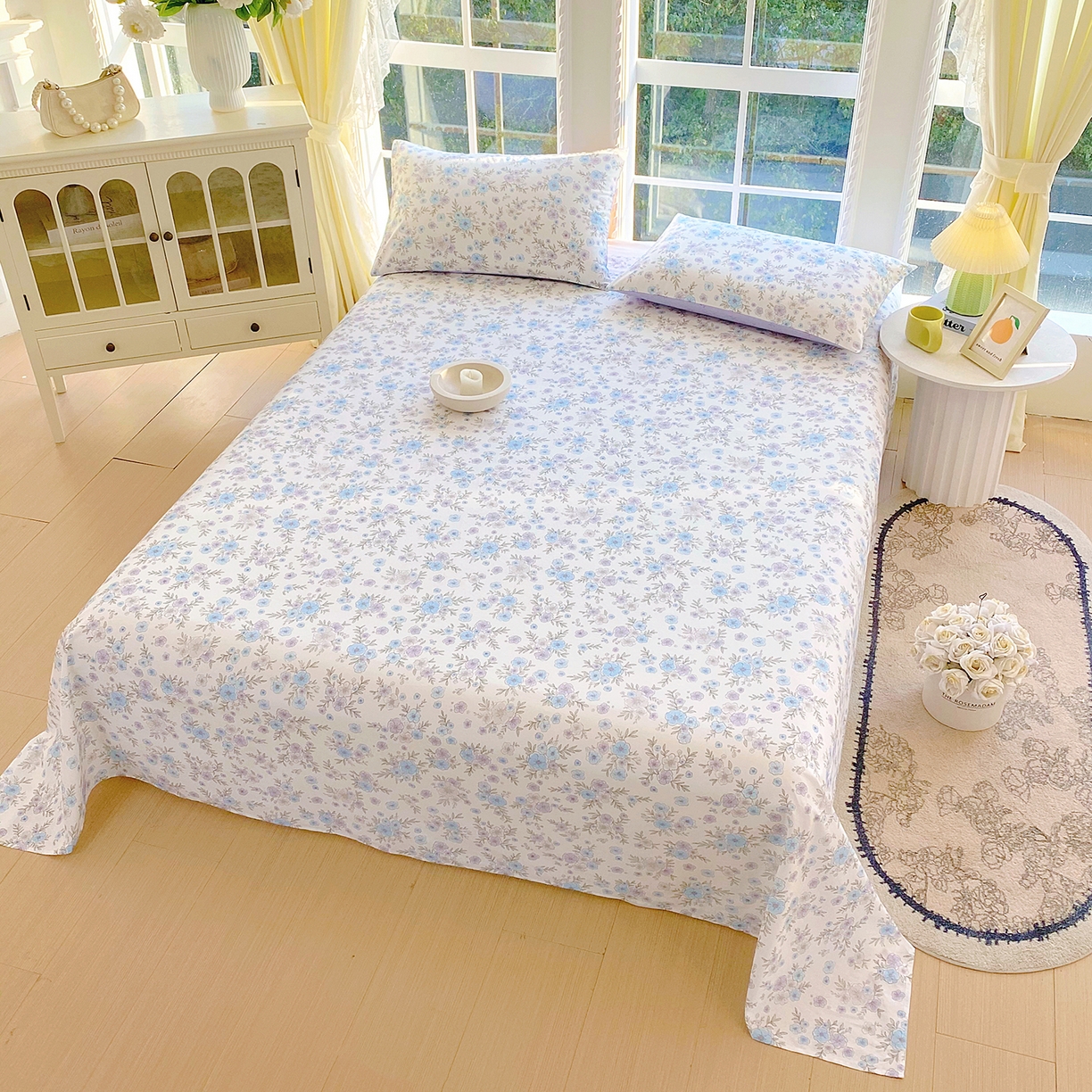 91家纺网 家纺一手货源 找家纺 小懒猪 2026全棉纯棉印花单床单床单单件 青蔓花盏