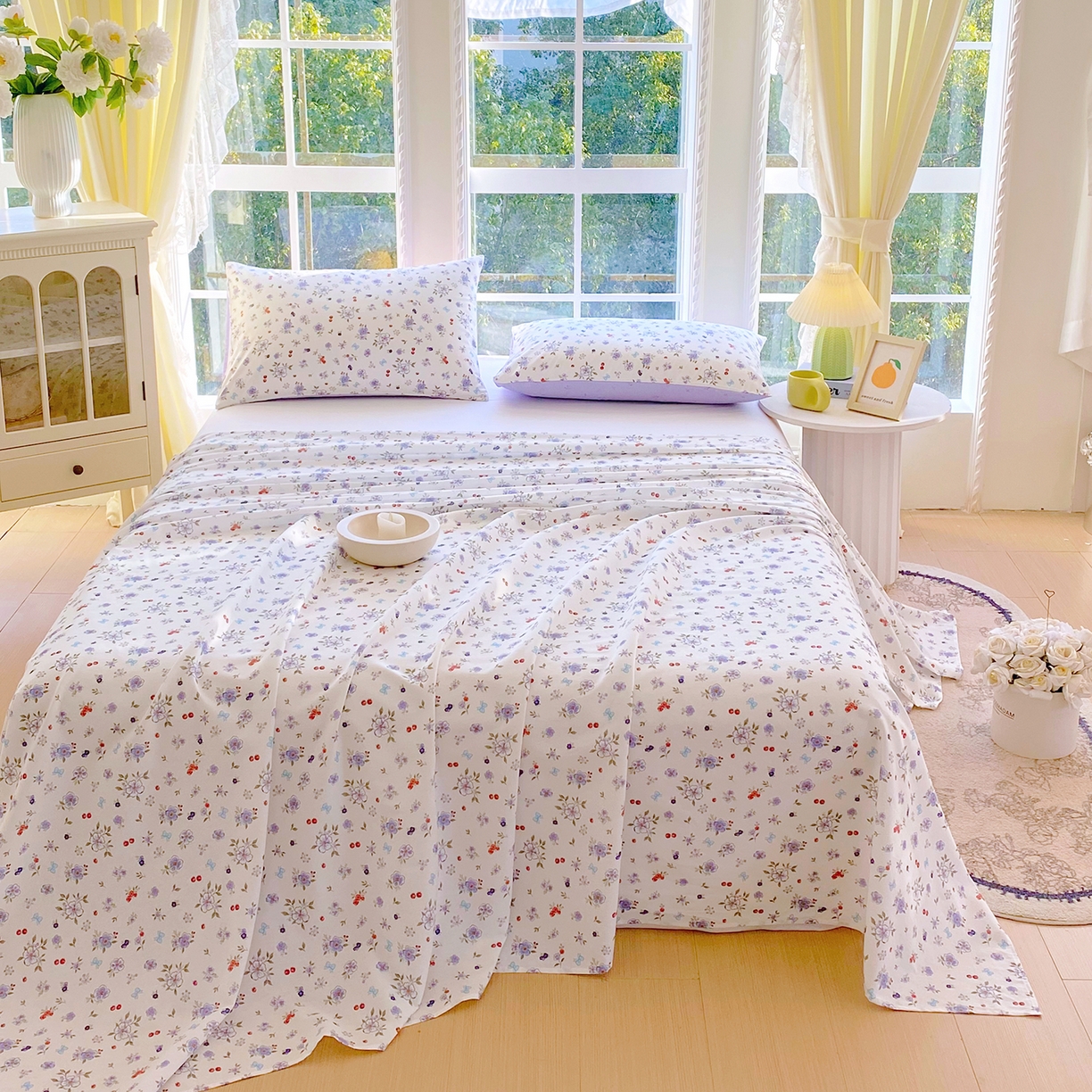 小懒猪 2026全棉纯棉印花单床单床单单件 雾蓝花簇