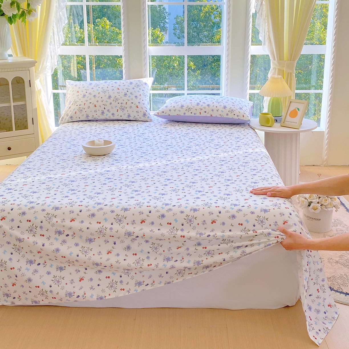 91家纺网 家纺一手货源 找家纺 小懒猪 2026全棉纯棉印花单床单床单单件 雾蓝花簇