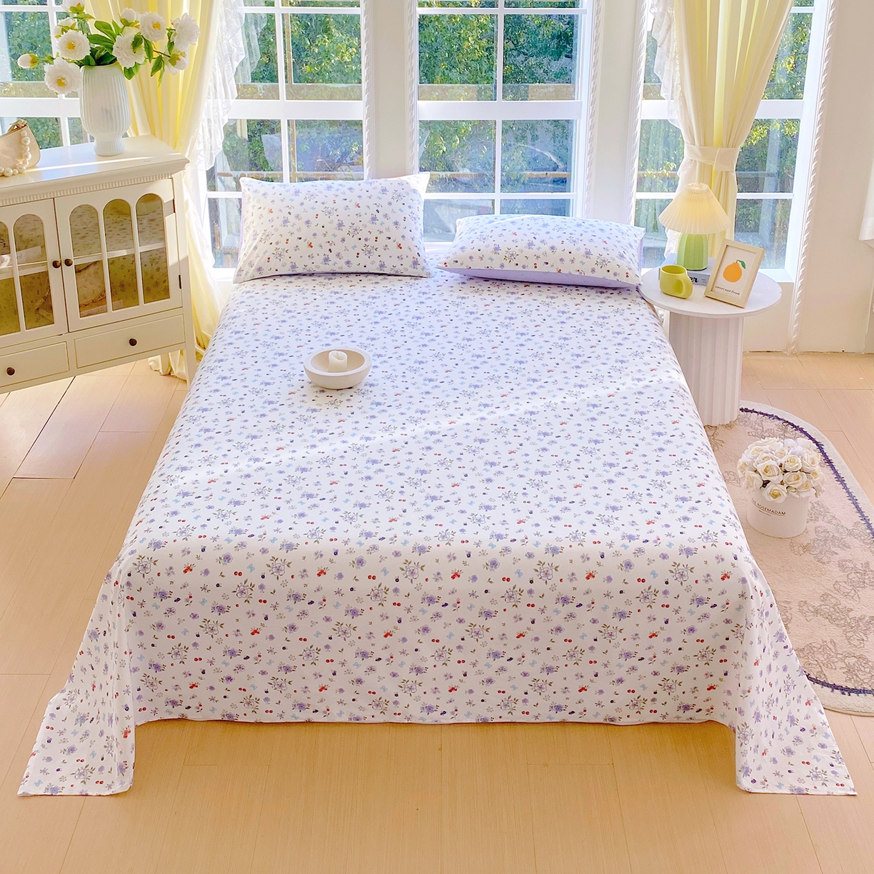 91家纺网 家纺一手货源 找家纺 小懒猪 2026全棉纯棉印花单床单床单单件 雾蓝花簇