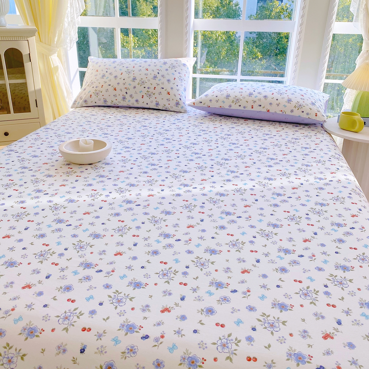 91家纺网 家纺一手货源 找家纺 小懒猪 2026全棉纯棉印花单床单床单单件 雾蓝花簇