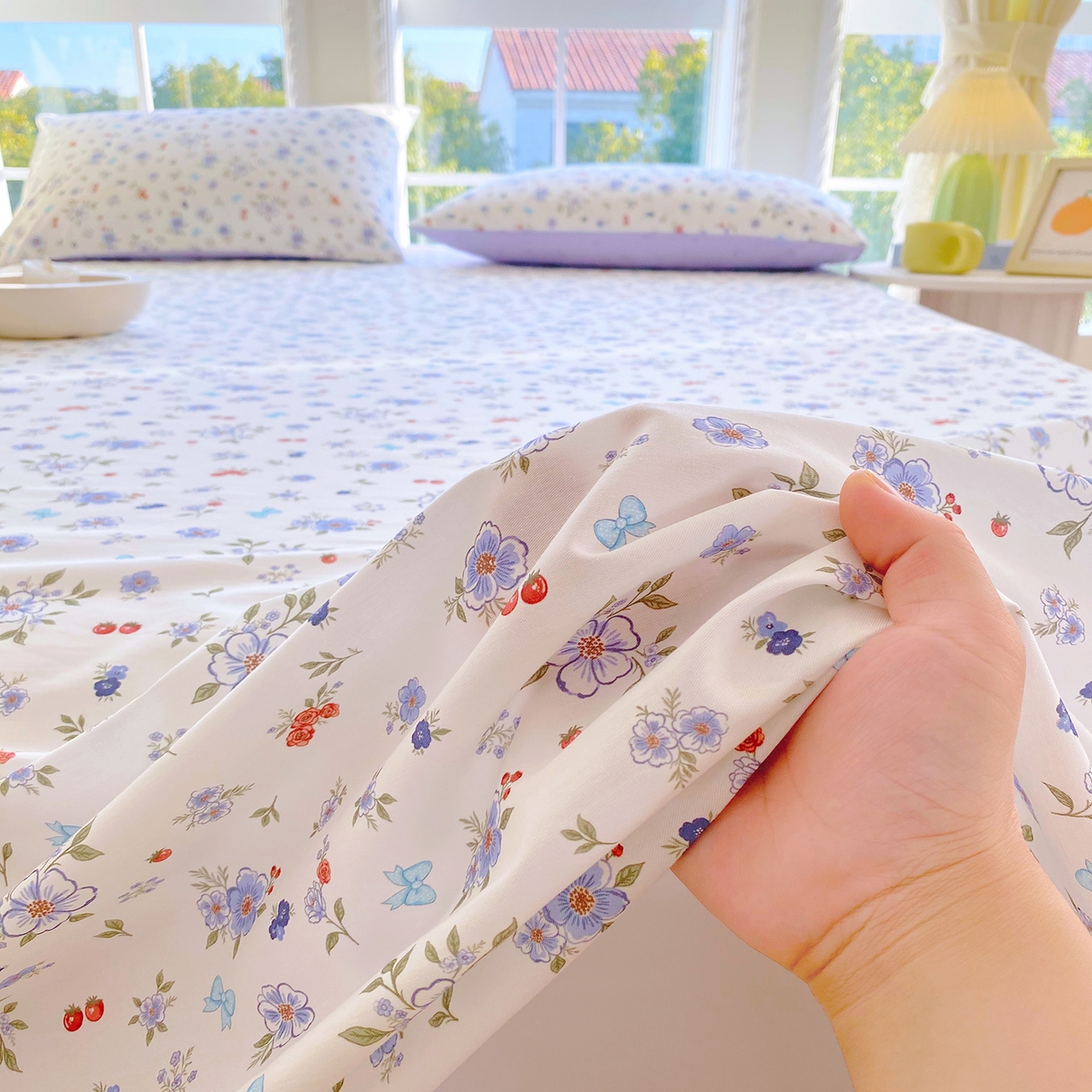 91家纺网 家纺一手货源 找家纺 小懒猪 2026全棉纯棉印花单床单床单单件 雾蓝花簇