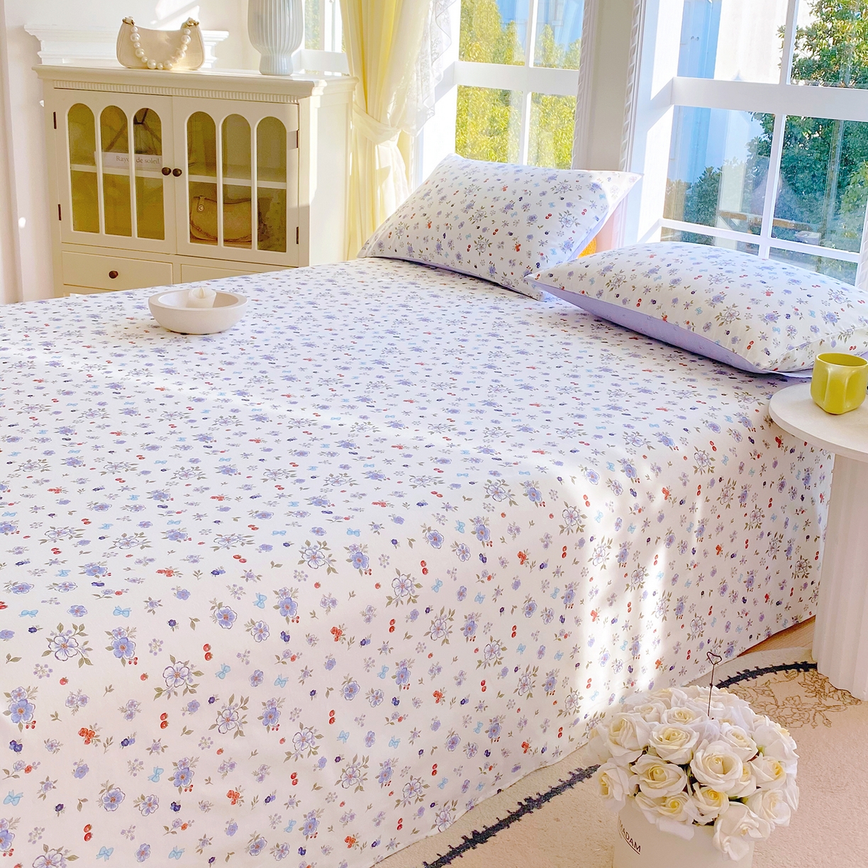 91家纺网 家纺一手货源 找家纺 小懒猪 2026全棉纯棉印花单床单床单单件 雾蓝花簇