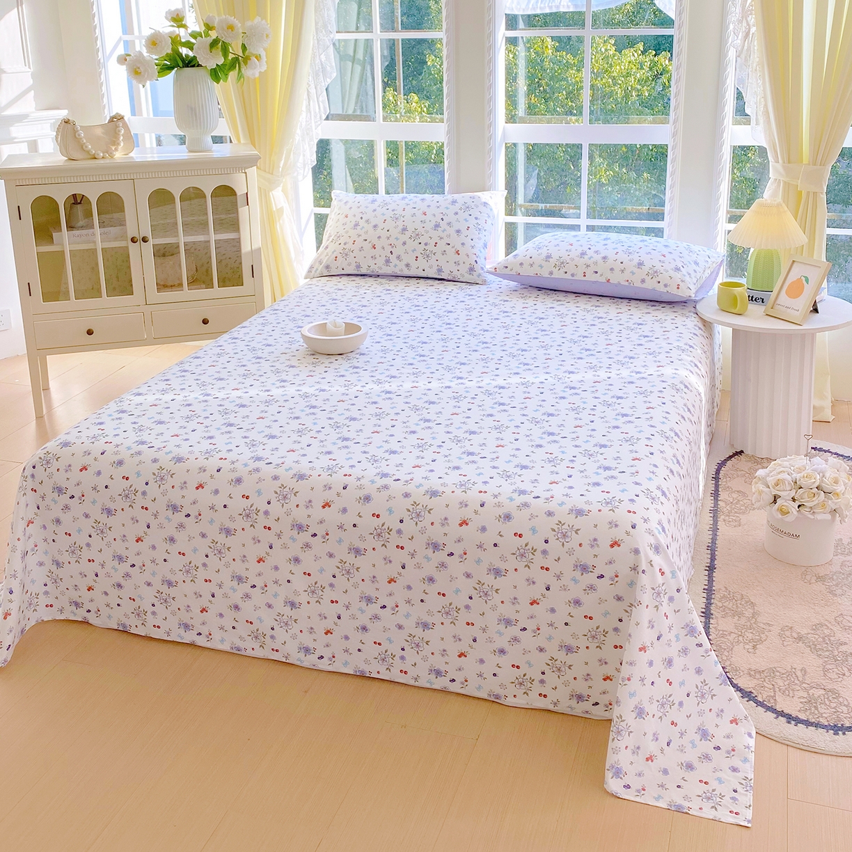 91家纺网 家纺一手货源 找家纺 小懒猪 2026全棉纯棉印花单床单床单单件 雾蓝花簇