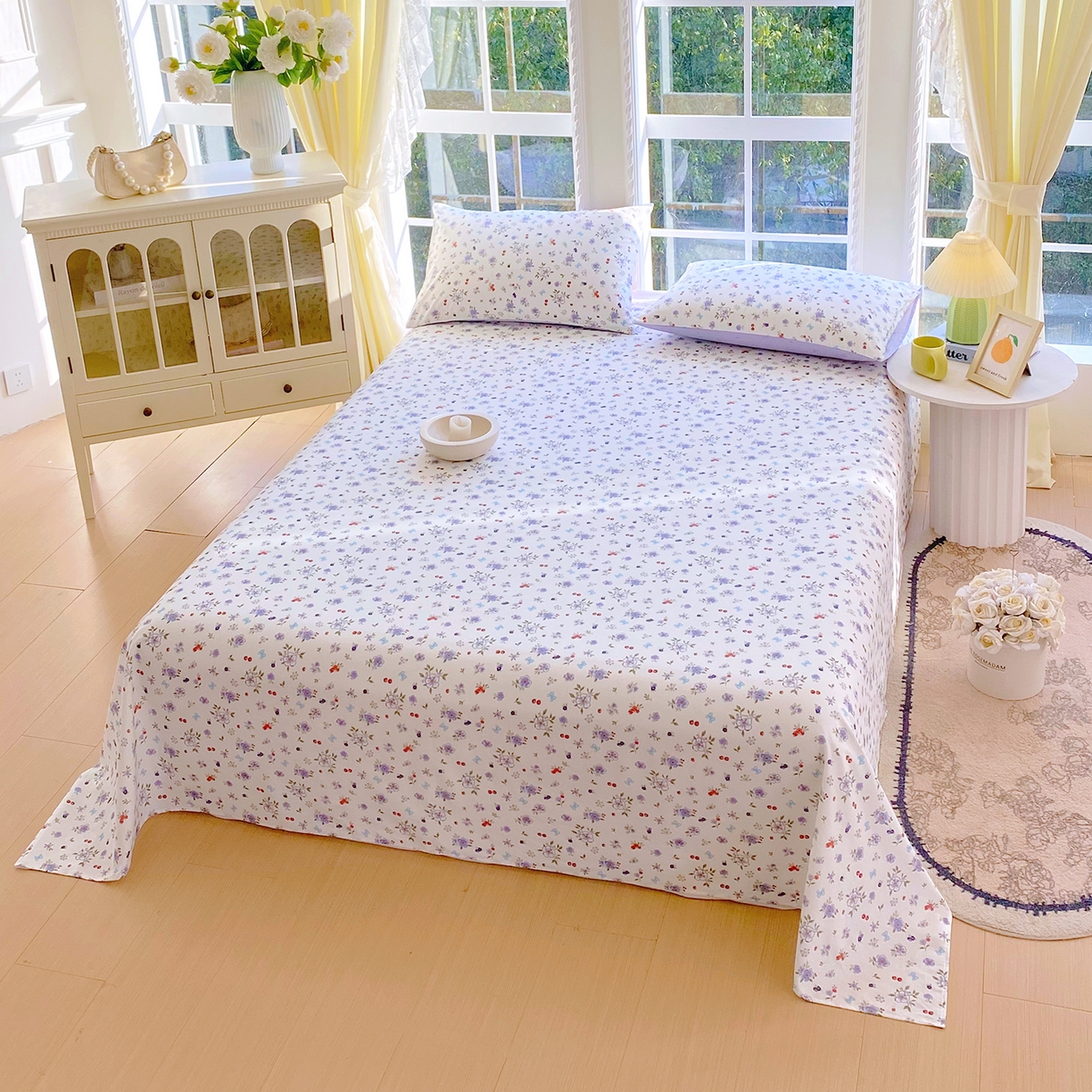 91家纺网 家纺一手货源 找家纺 小懒猪 2026全棉纯棉印花单床单床单单件 雾蓝花簇