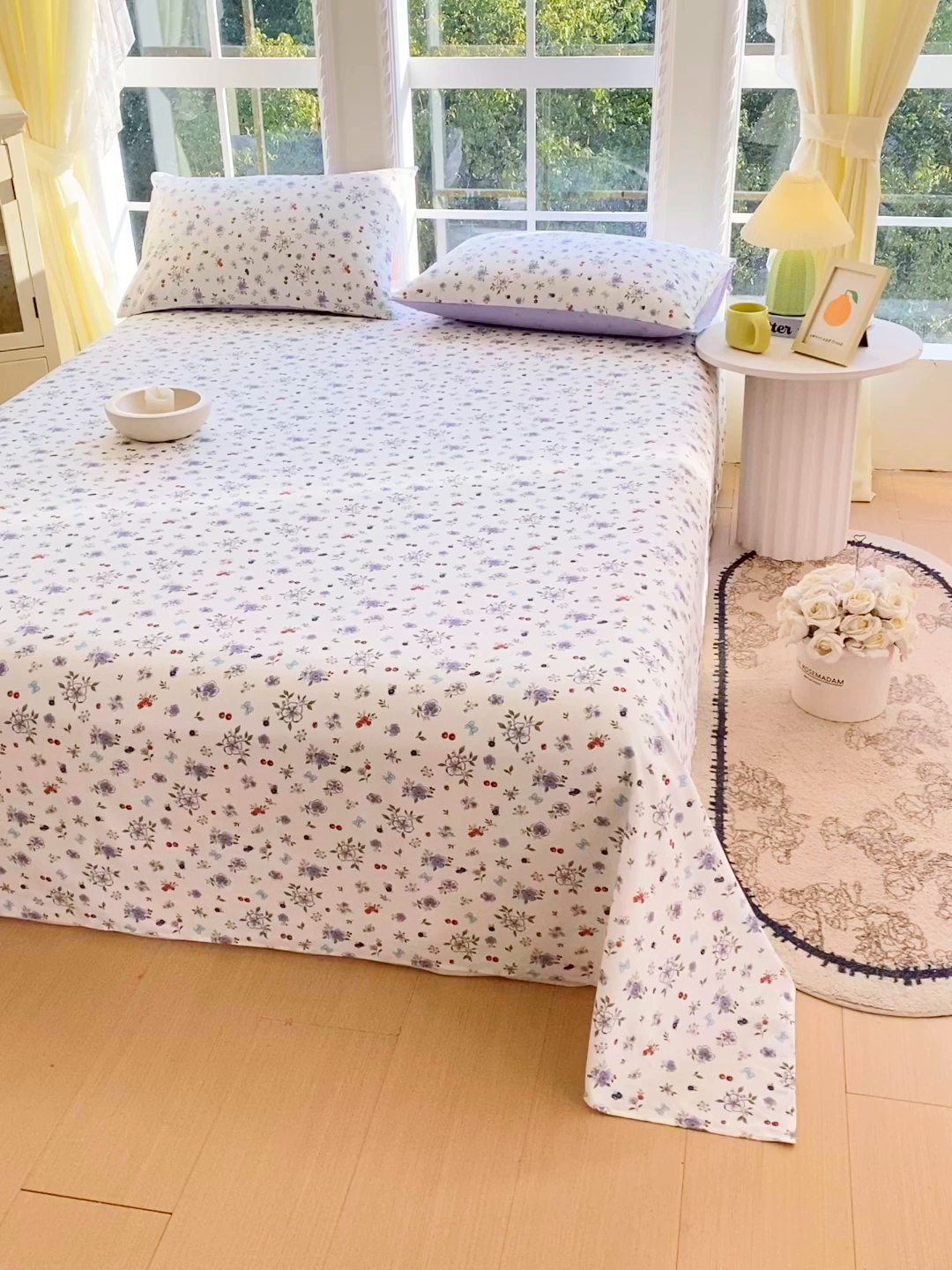 91家纺网 家纺一手货源 找家纺 小懒猪 2026全棉纯棉印花单床单床单单件 雾蓝花簇