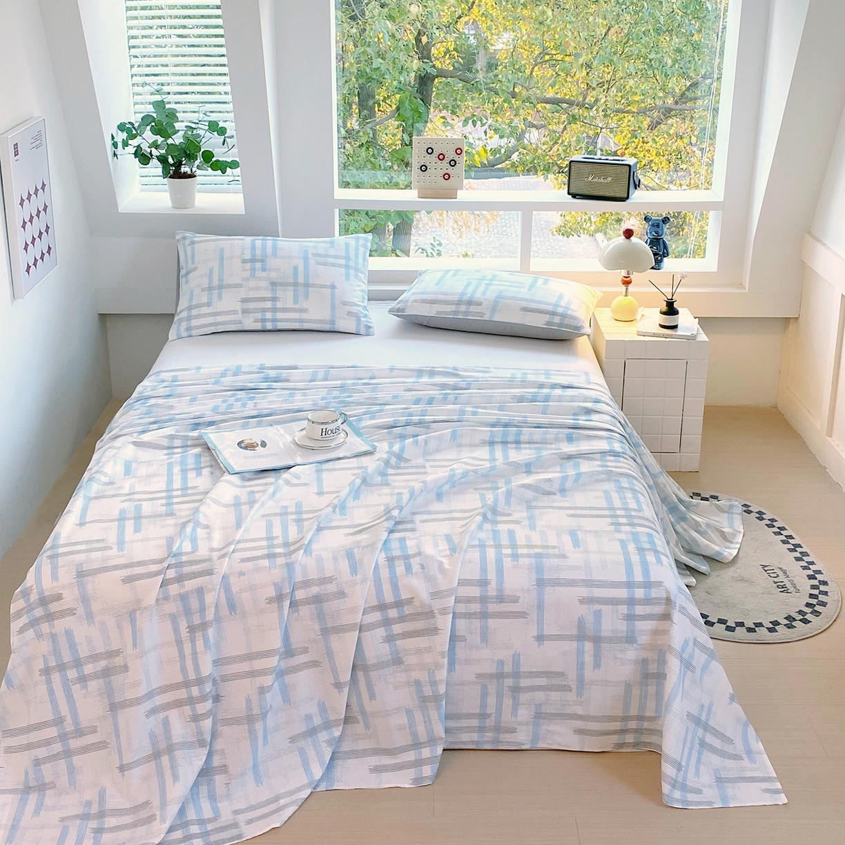 小懒猪 2026全棉纯棉印花单床单床单单件 线影轻痕