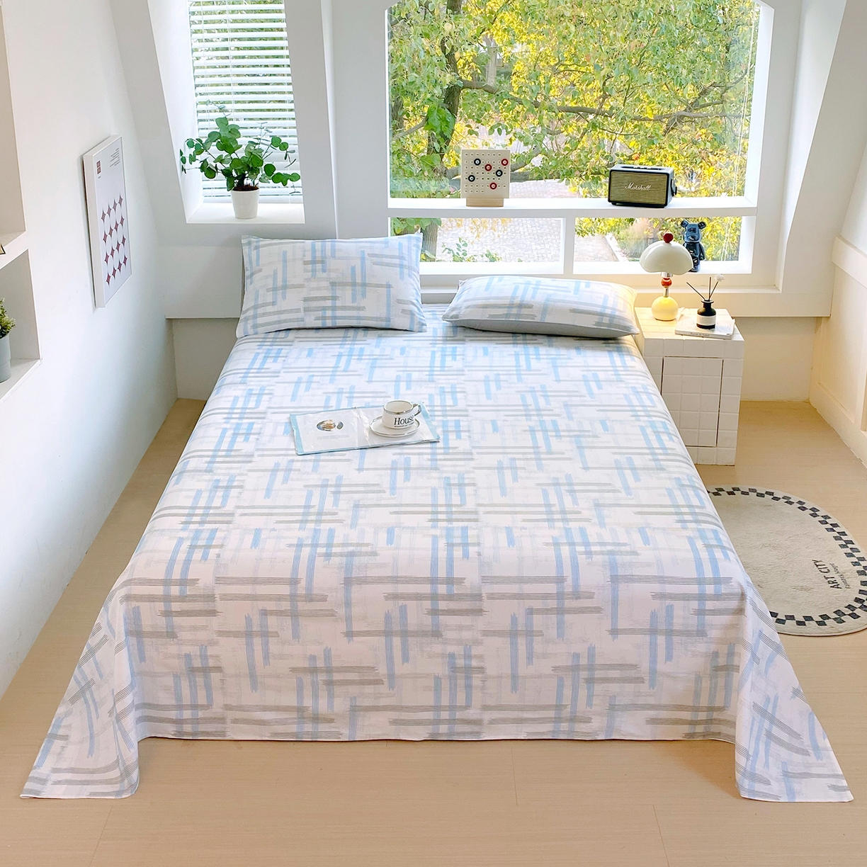 91家纺网 家纺一手货源 找家纺 小懒猪 2026全棉纯棉印花单床单床单单件 线影轻痕