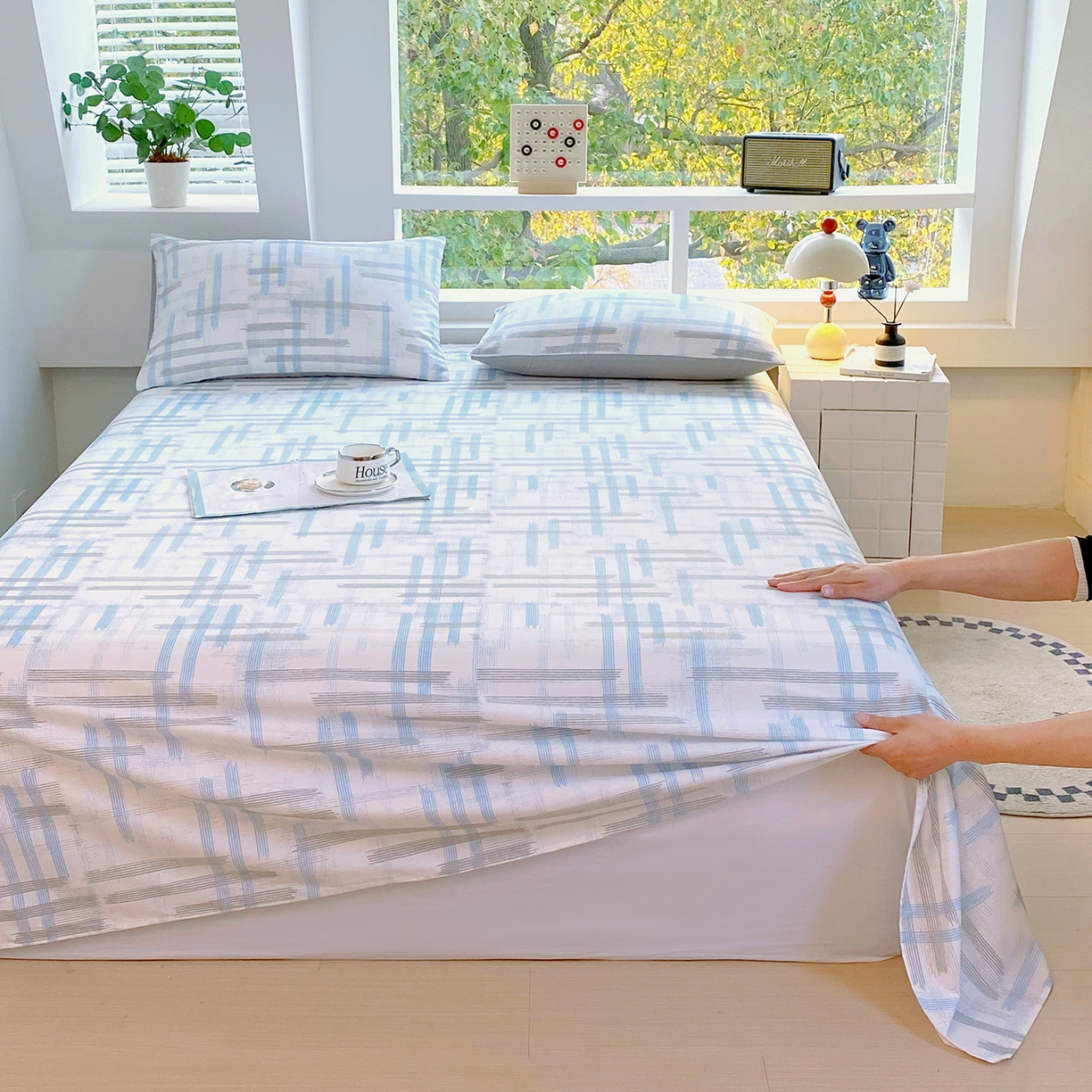 91家纺网 家纺一手货源 找家纺 小懒猪 2026全棉纯棉印花单床单床单单件 线影轻痕