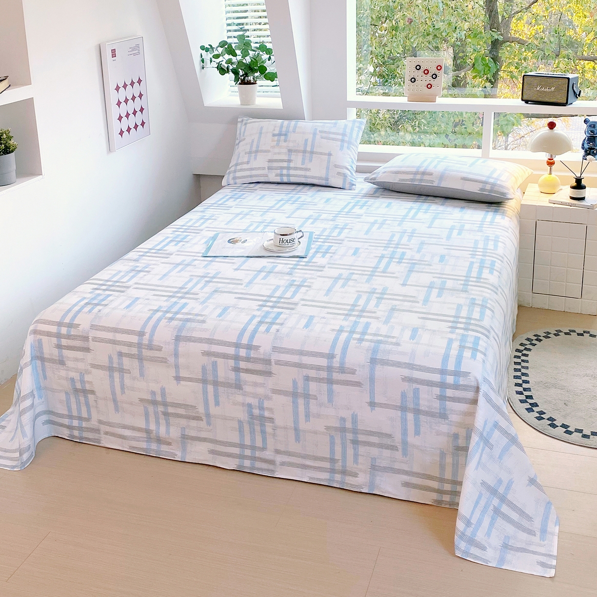 91家纺网 家纺一手货源 找家纺 小懒猪 2026全棉纯棉印花单床单床单单件 线影轻痕