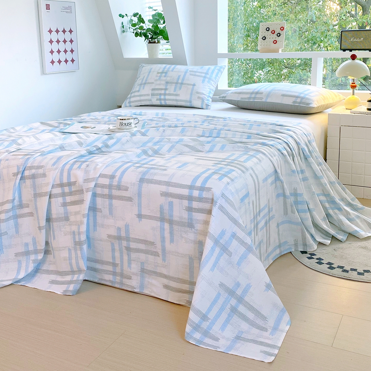 91家纺网 家纺一手货源 找家纺 小懒猪 2026全棉纯棉印花单床单床单单件 线影轻痕