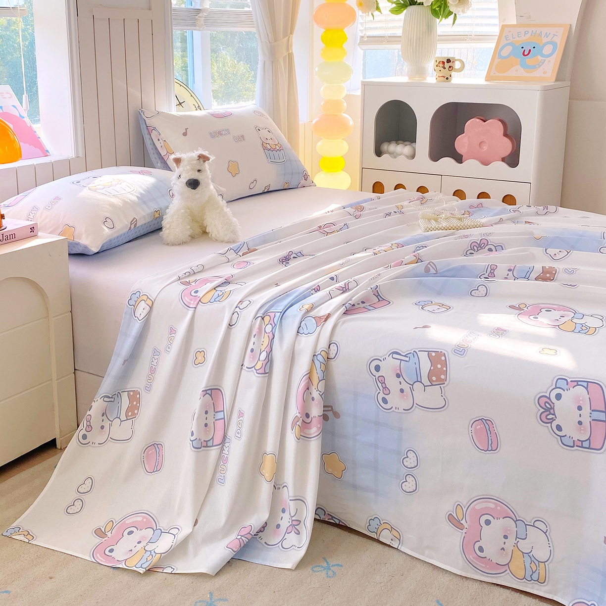 91家纺网 家纺一手货源 找家纺 小懒猪 2026全棉纯棉印花单床单床单单件 元气熊仔