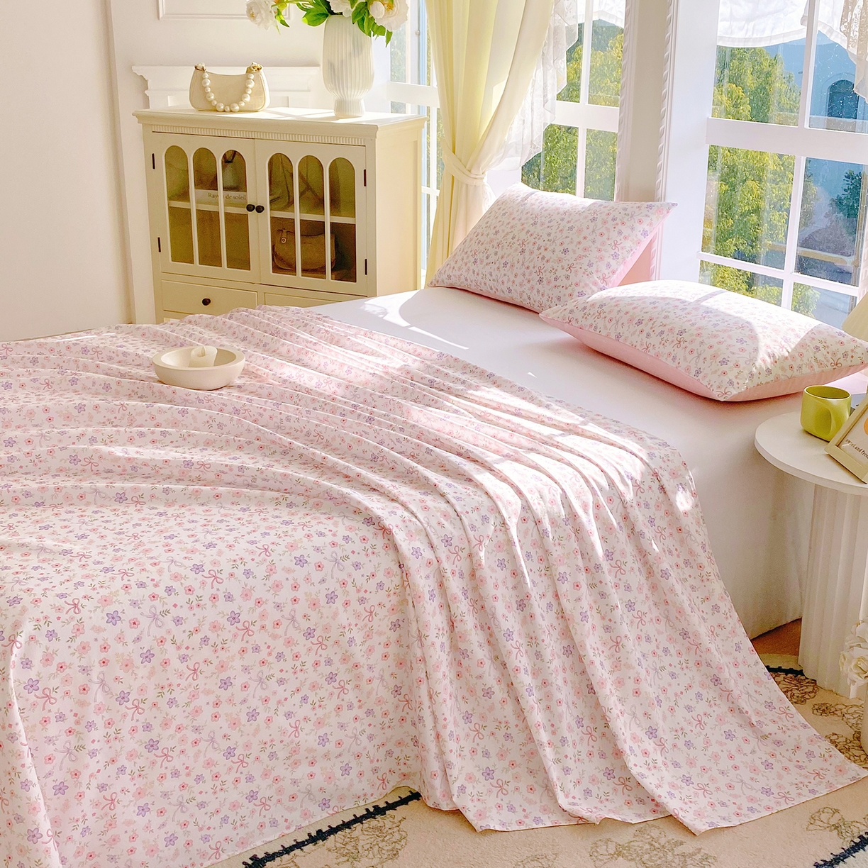 91家纺网 家纺一手货源 找家纺 小懒猪 2026全棉纯棉印花单床单床单单件 紫粉花漾