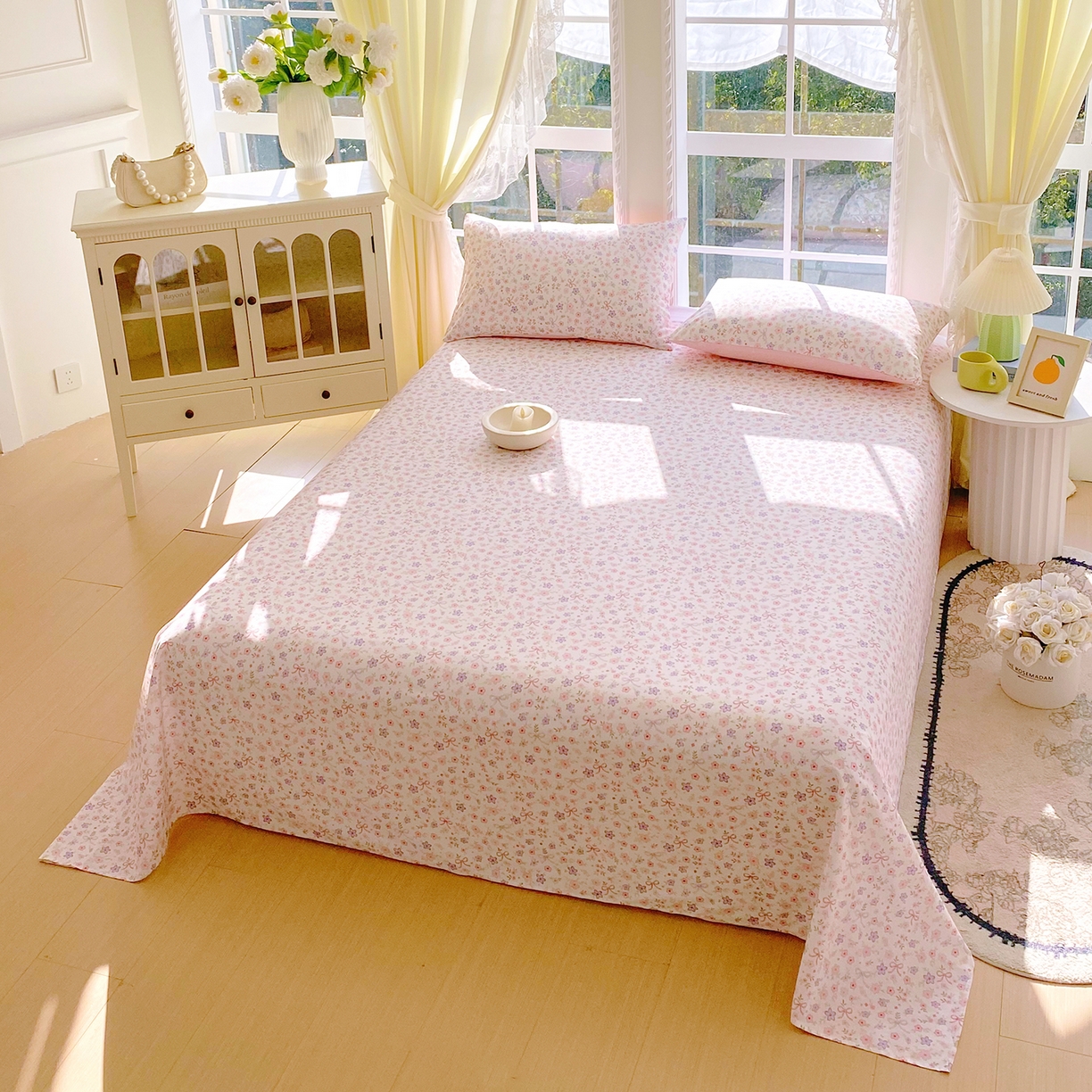 91家纺网 家纺一手货源 找家纺 小懒猪 2026全棉纯棉印花单床单床单单件 紫粉花漾