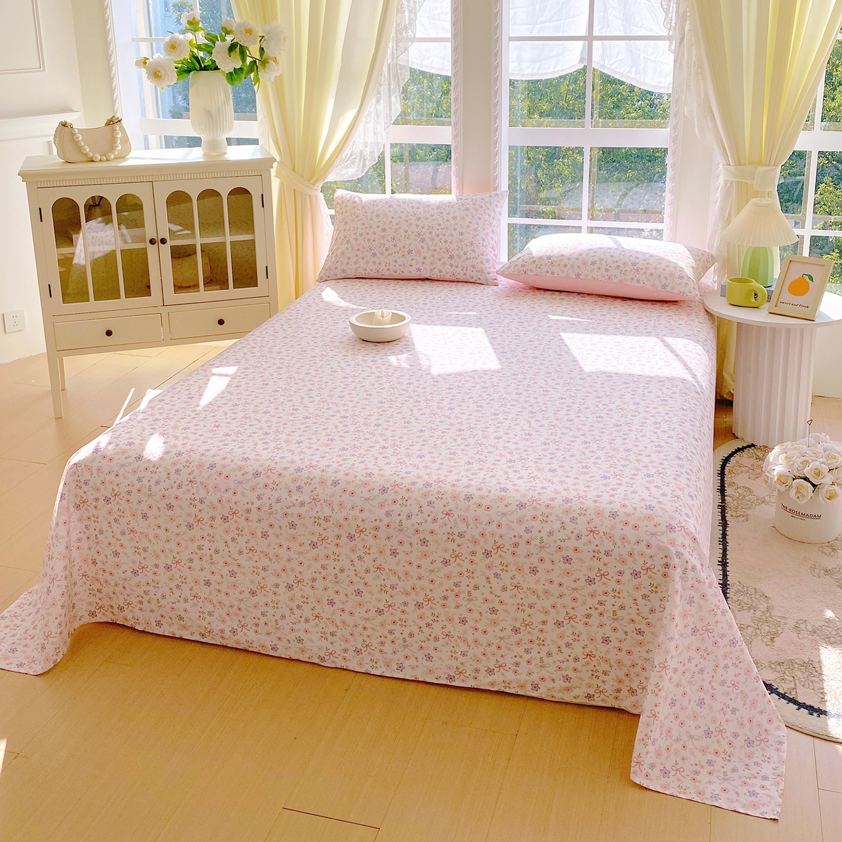 91家纺网 家纺一手货源 找家纺 小懒猪 2026全棉纯棉印花单床单床单单件 紫粉花漾