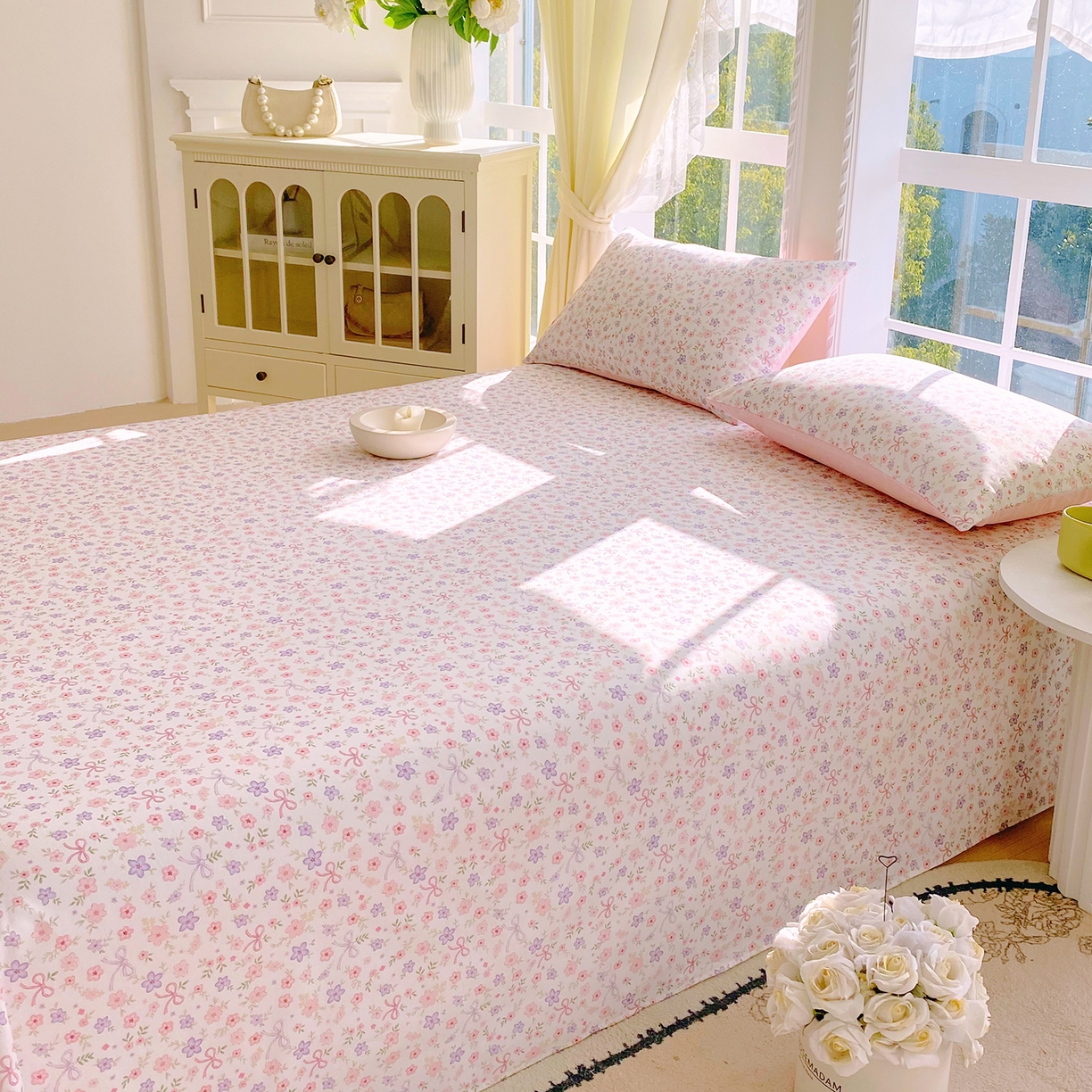 91家纺网 家纺一手货源 找家纺 小懒猪 2026全棉纯棉印花单床单床单单件 紫粉花漾