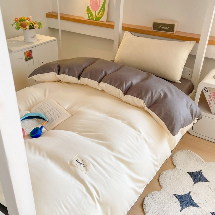 91家纺网 家纺一手货源 找家纺 友承家纺 2026新款四件套磨毛床单被套被罩简约纯色学生宿舍水洗棉3三件套床上用品4被套单件四季单独被罩 米黄