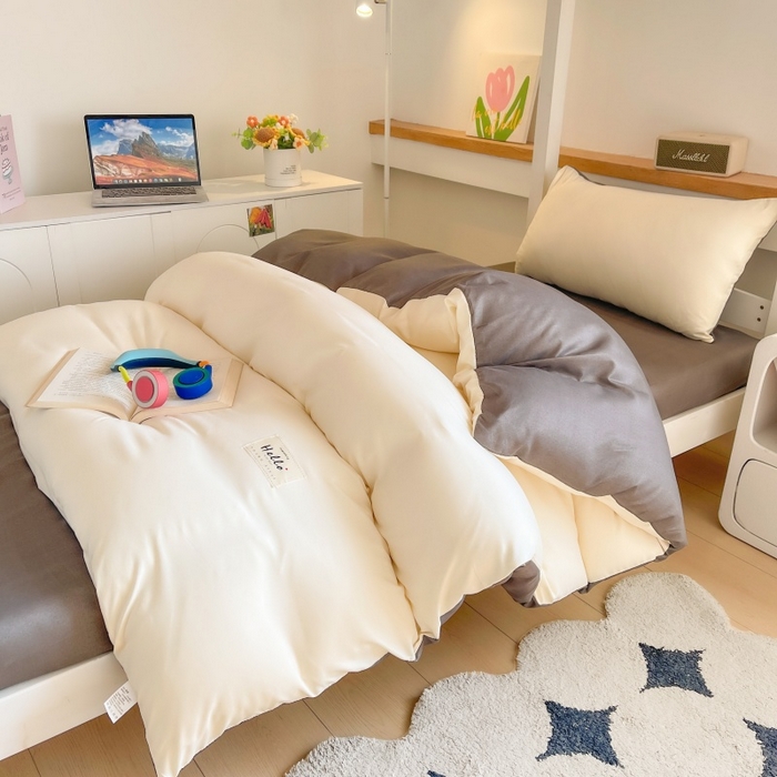 91家纺网 家纺一手货源 找家纺 友承家纺 2026新款四件套磨毛床单被套被罩简约纯色学生宿舍水洗棉3三件套床上用品4被套单件四季单独被罩 米黄