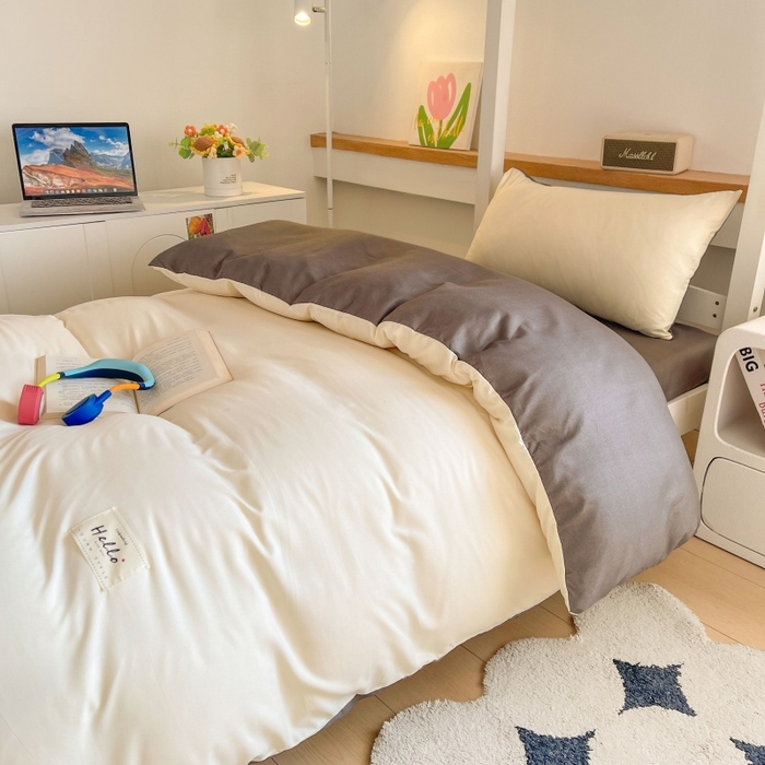 91家纺网 家纺一手货源 找家纺 友承家纺 2026新款四件套磨毛床单被套被罩简约纯色学生宿舍水洗棉3三件套床上用品4被套单件四季单独被罩 米黄