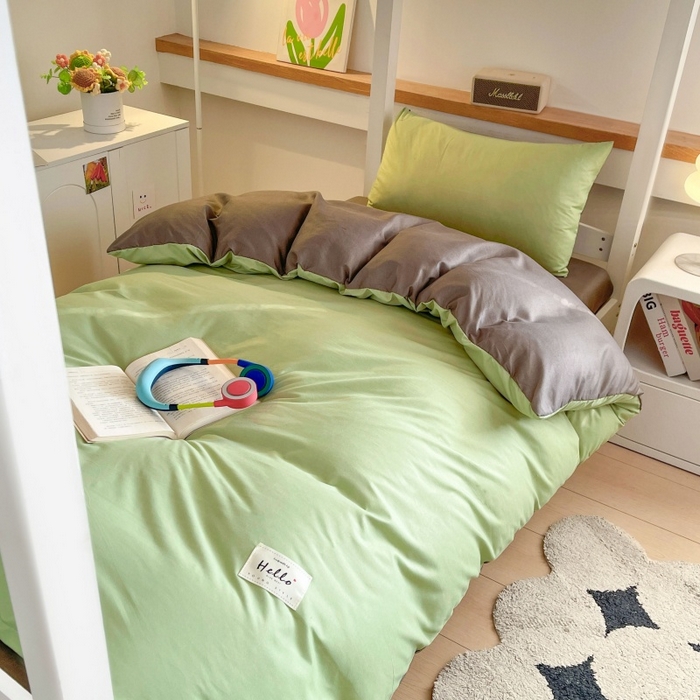 91家纺网 家纺一手货源 找家纺 友承家纺 2026新款四件套磨毛床单被套被罩简约纯色学生宿舍水洗棉3三件套床上用品4被套单件四季单独被罩 抹茶绿