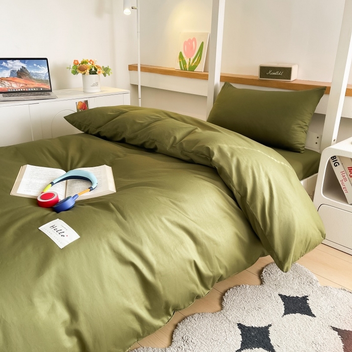91家纺网 家纺一手货源 找家纺 友承家纺 2026新款四件套磨毛床单被套被罩简约纯色学生宿舍水洗棉3三件套床上用品4被套单件四季单独被罩 军绿
