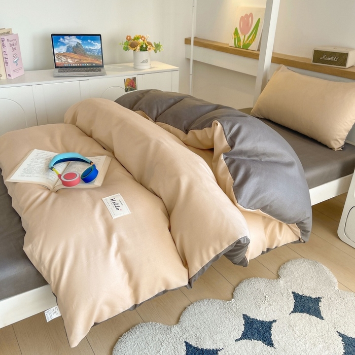 91家纺网 家纺一手货源 找家纺 友承家纺 2026新款四件套磨毛床单被套被罩简约纯色学生宿舍水洗棉3三件套床上用品4被套单件四季单独被罩 浅玉