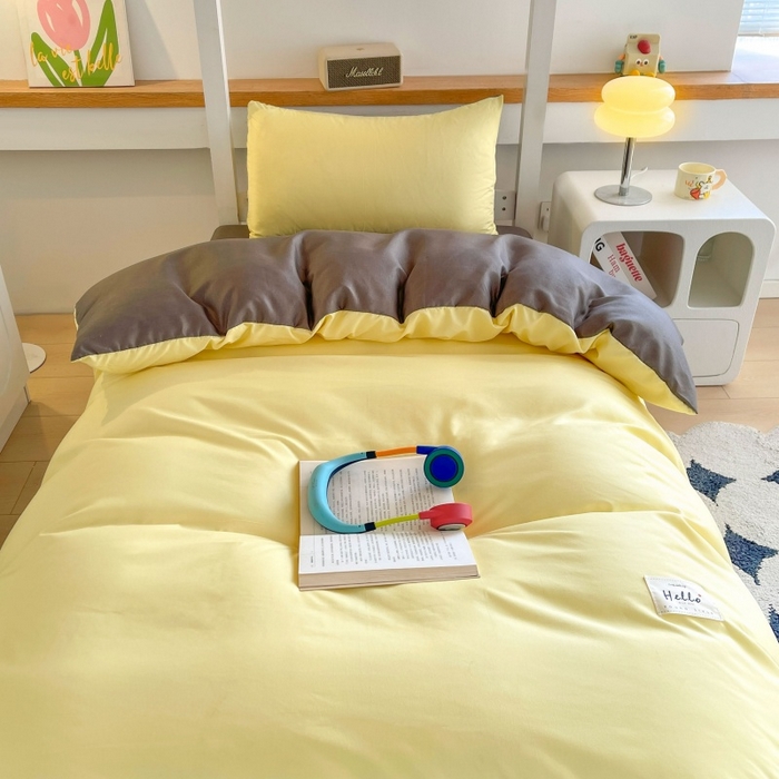 91家纺网 家纺一手货源 找家纺 友承家纺 2026新款四件套磨毛床单被套被罩简约纯色学生宿舍水洗棉3三件套床上用品4被套单件四季单独被罩 奶油黄