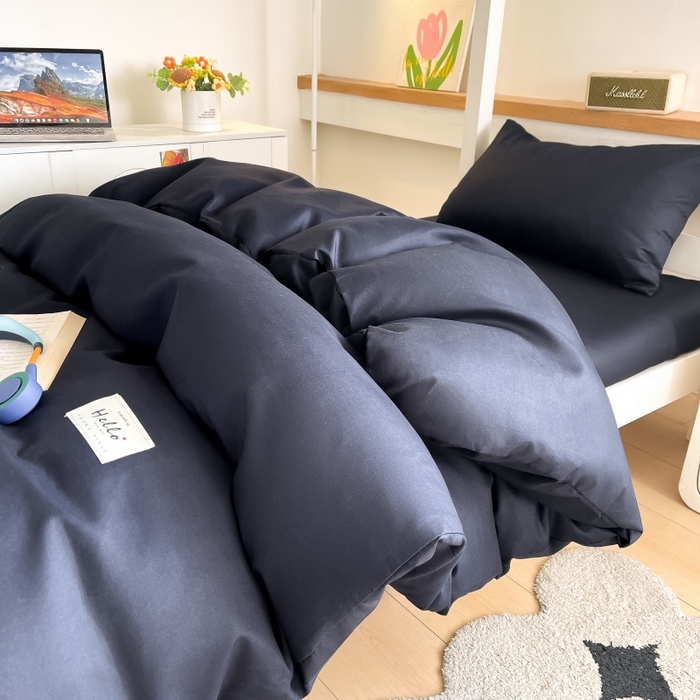 91家纺网 家纺一手货源 找家纺 友承家纺 2026新款四件套磨毛床单被套被罩简约纯色学生宿舍水洗棉3三件套床上用品4被套单件四季单独被罩 藏青