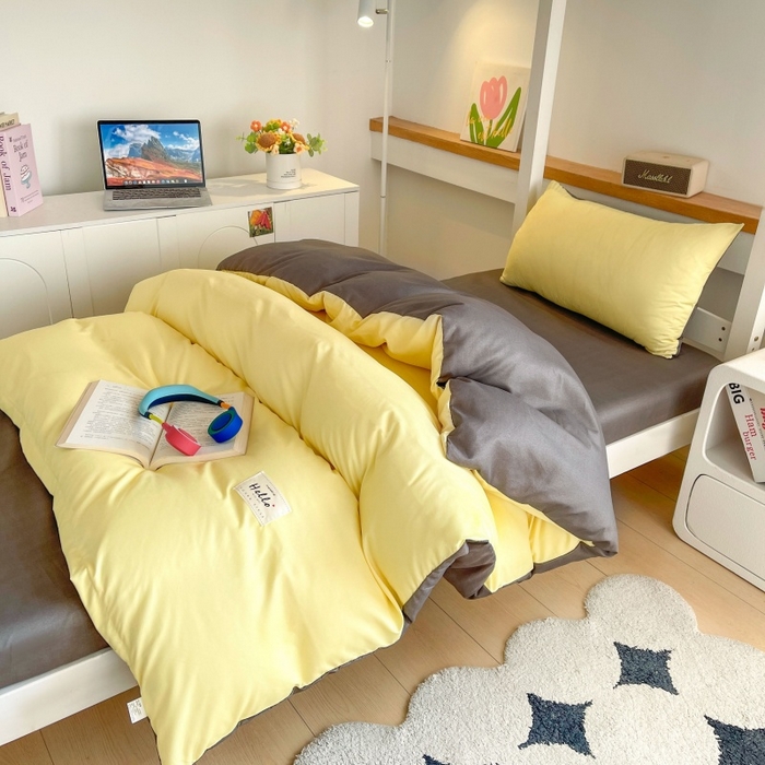 91家纺网 家纺一手货源 找家纺 友承家纺 2026新款四件套磨毛床单被套被罩简约纯色学生宿舍水洗棉3三件套床上用品4被套单件四季单独被罩 奶油黄