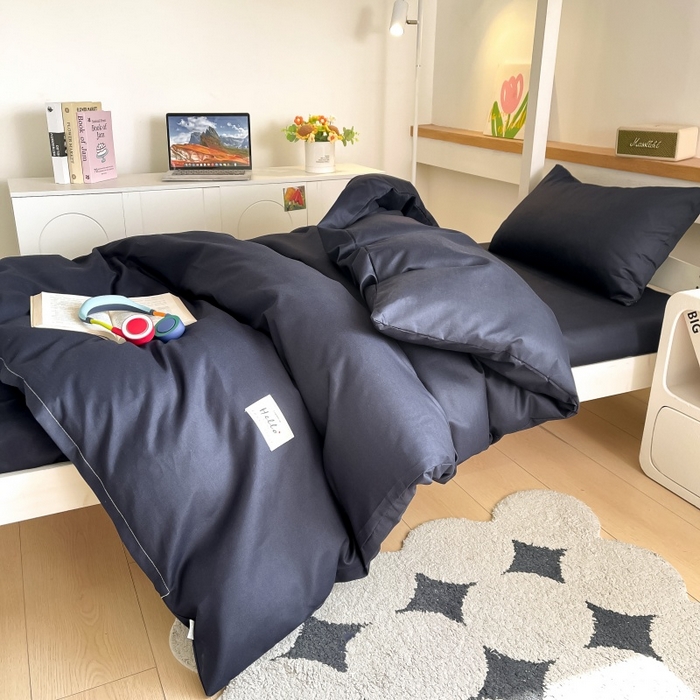 91家纺网 家纺一手货源 找家纺 友承家纺 2026新款四件套磨毛床单被套被罩简约纯色学生宿舍水洗棉3三件套床上用品4被套单件四季单独被罩 藏青