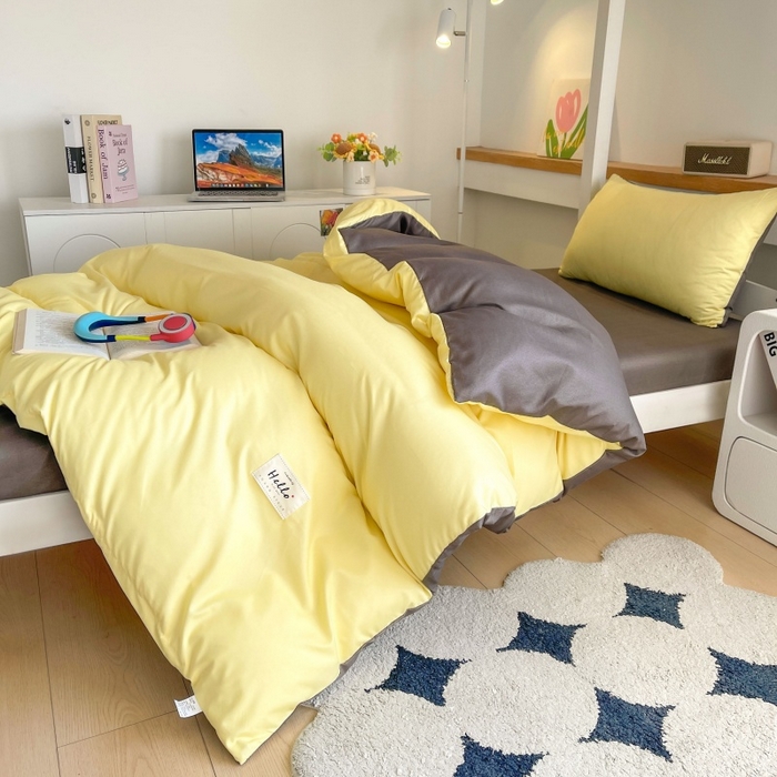 91家纺网 家纺一手货源 找家纺 友承家纺 2026新款四件套磨毛床单被套被罩简约纯色学生宿舍水洗棉3三件套床上用品4被套单件四季单独被罩 奶油黄