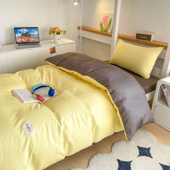91家纺网 家纺一手货源 找家纺 友承家纺 2026新款四件套磨毛床单被套被罩简约纯色学生宿舍水洗棉3三件套床上用品4被套单件四季单独被罩 奶油黄