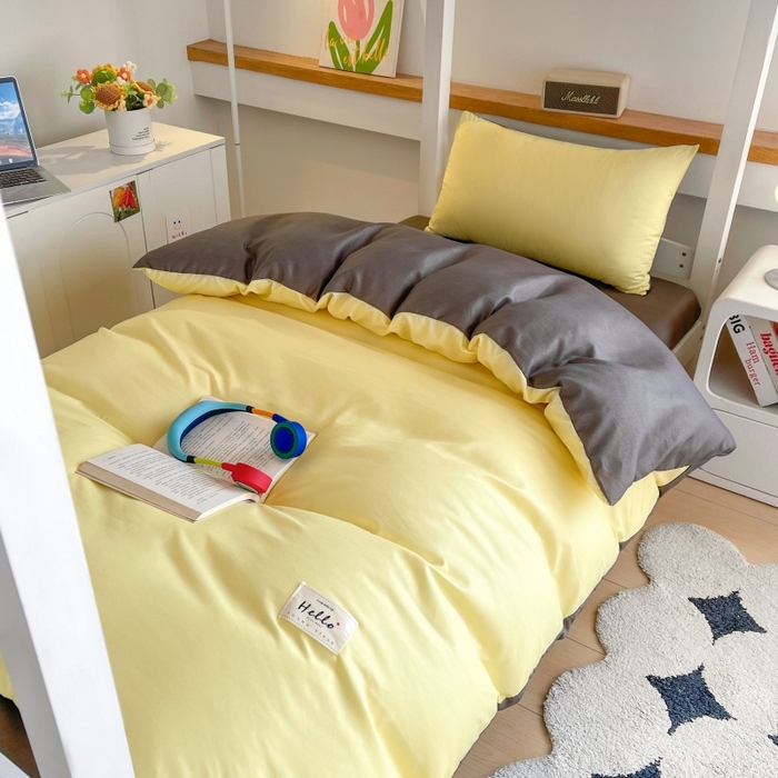 91家纺网 家纺一手货源 找家纺 友承家纺 2026新款四件套磨毛床单被套被罩简约纯色学生宿舍水洗棉3三件套床上用品4被套单件四季单独被罩 奶油黄