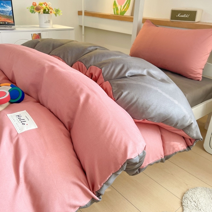 91家纺网 家纺一手货源 找家纺 友承家纺 2026新款四件套磨毛床单被套被罩简约纯色学生宿舍水洗棉3三件套床上用品4被套单件四季单独被罩 豆沙