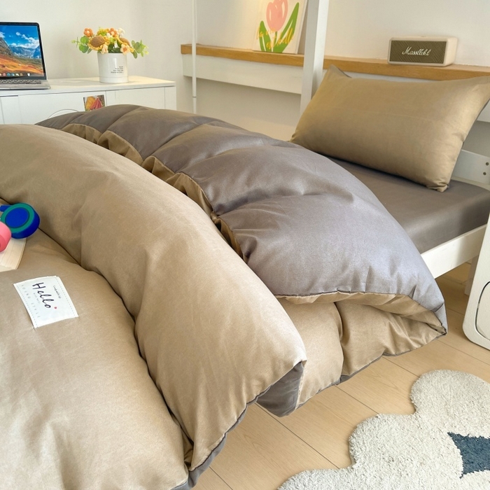 91家纺网 家纺一手货源 找家纺 友承家纺 2026新款四件套磨毛床单被套被罩简约纯色学生宿舍水洗棉3三件套床上用品4被套单件四季单独被罩 浅咖