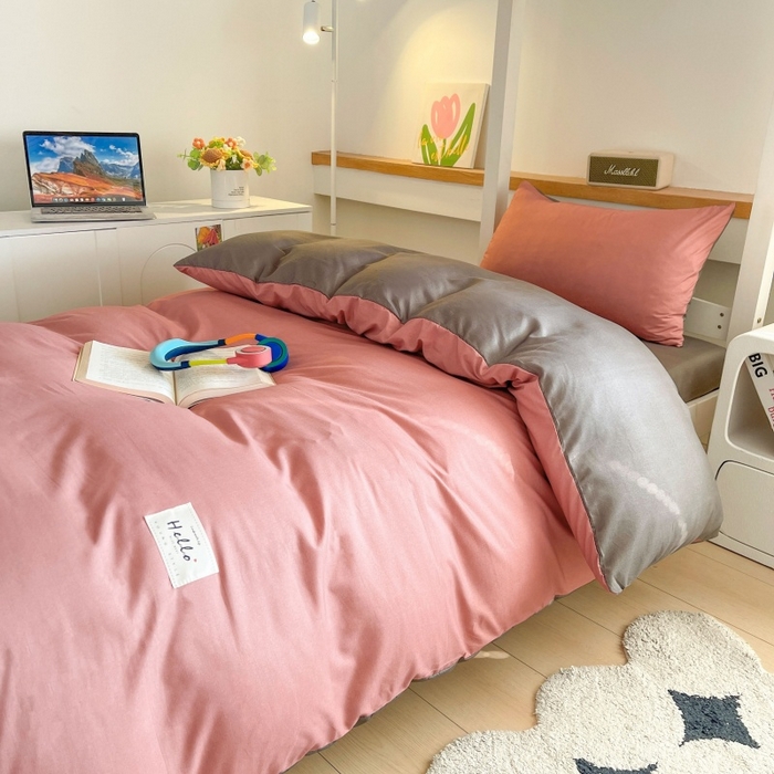 91家纺网 家纺一手货源 找家纺 友承家纺 2026新款四件套磨毛床单被套被罩简约纯色学生宿舍水洗棉3三件套床上用品4被套单件四季单独被罩 豆沙