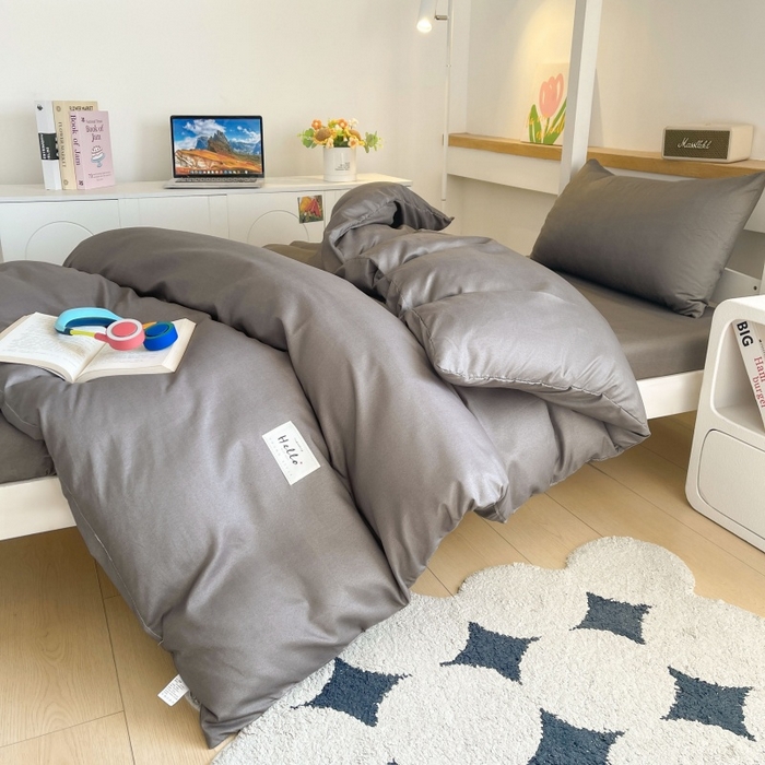 91家纺网 家纺一手货源 找家纺 友承家纺 2026新款四件套磨毛床单被套被罩简约纯色学生宿舍水洗棉3三件套床上用品4被套单件四季单独被罩 浅灰