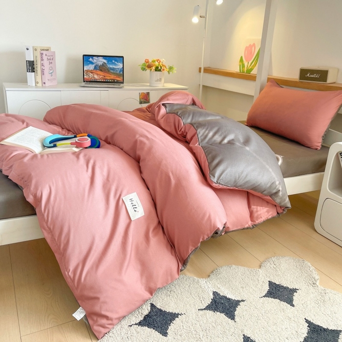 91家纺网 家纺一手货源 找家纺 友承家纺 2026新款四件套磨毛床单被套被罩简约纯色学生宿舍水洗棉3三件套床上用品4被套单件四季单独被罩 豆沙
