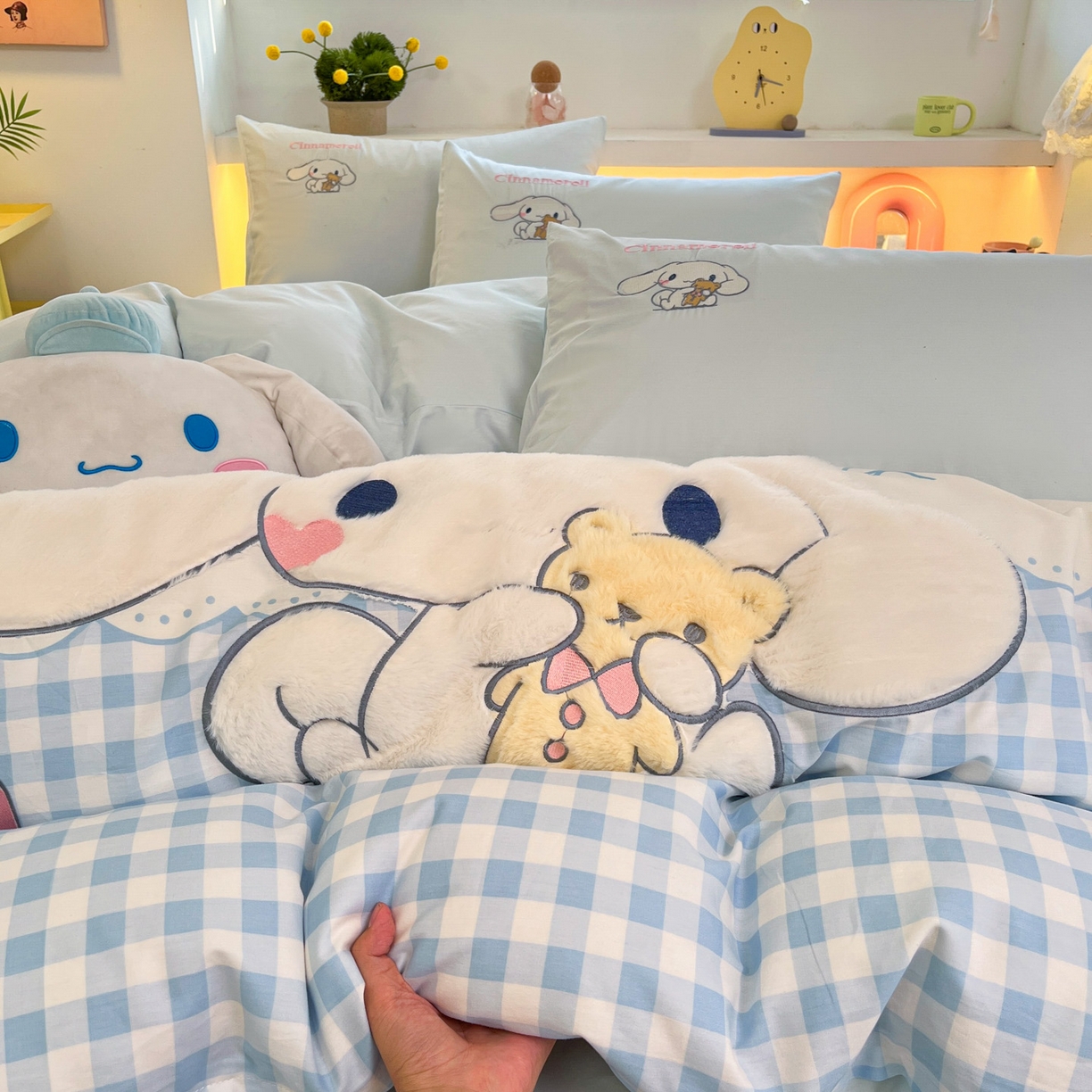 91家纺网 家纺一手货源 找家纺 金爱家 2026新款纯棉三丽鸥毛巾绣四件套 棉毛巾绣-开心大耳狗