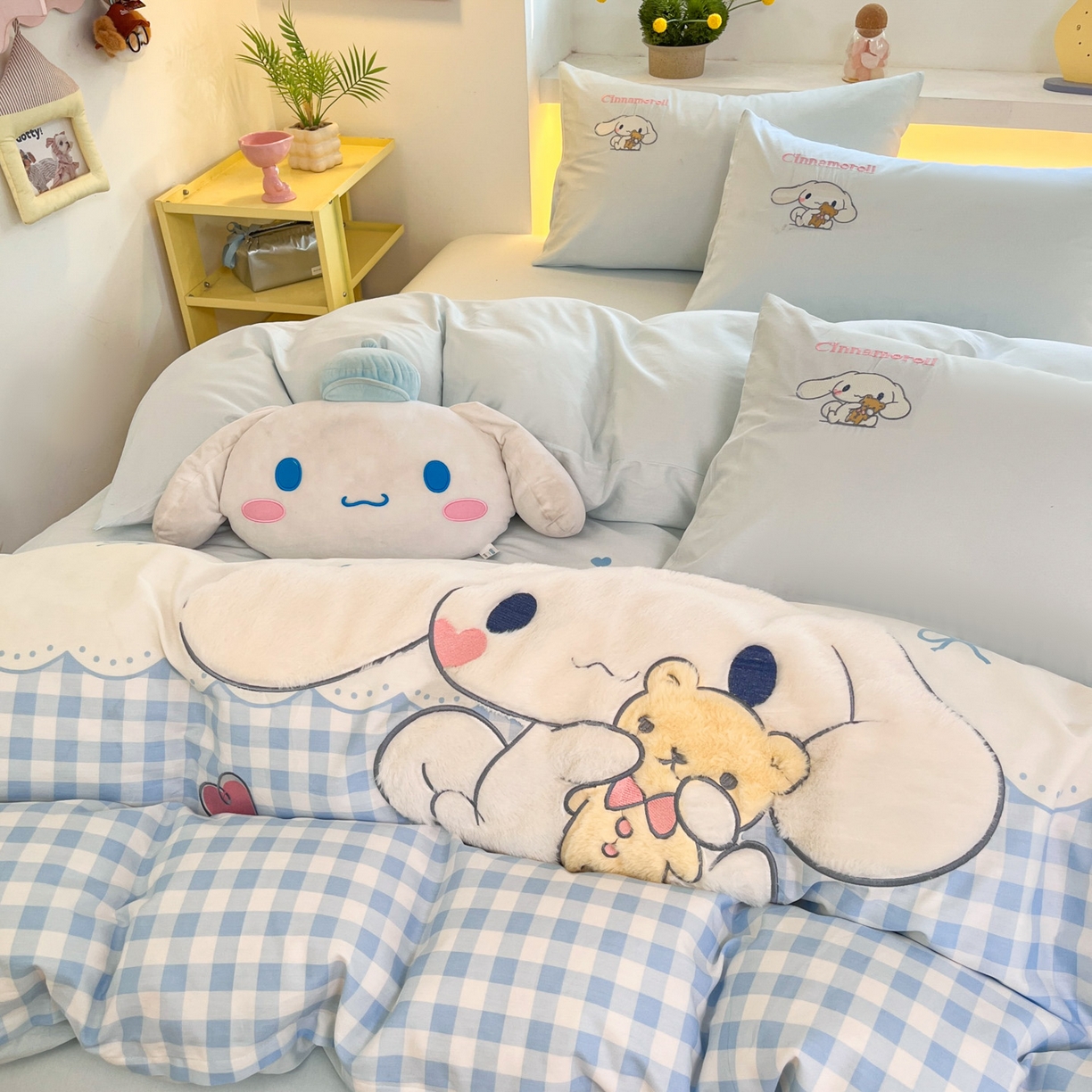 91家纺网 家纺一手货源 找家纺 金爱家 2026新款纯棉三丽鸥毛巾绣四件套 棉毛巾绣-开心大耳狗