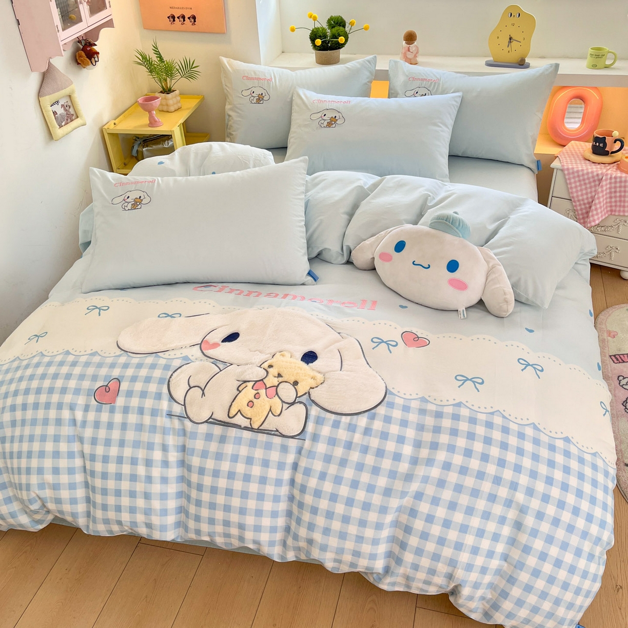 91家纺网 家纺一手货源 找家纺 金爱家 2026新款纯棉三丽鸥毛巾绣四件套 棉毛巾绣-开心大耳狗