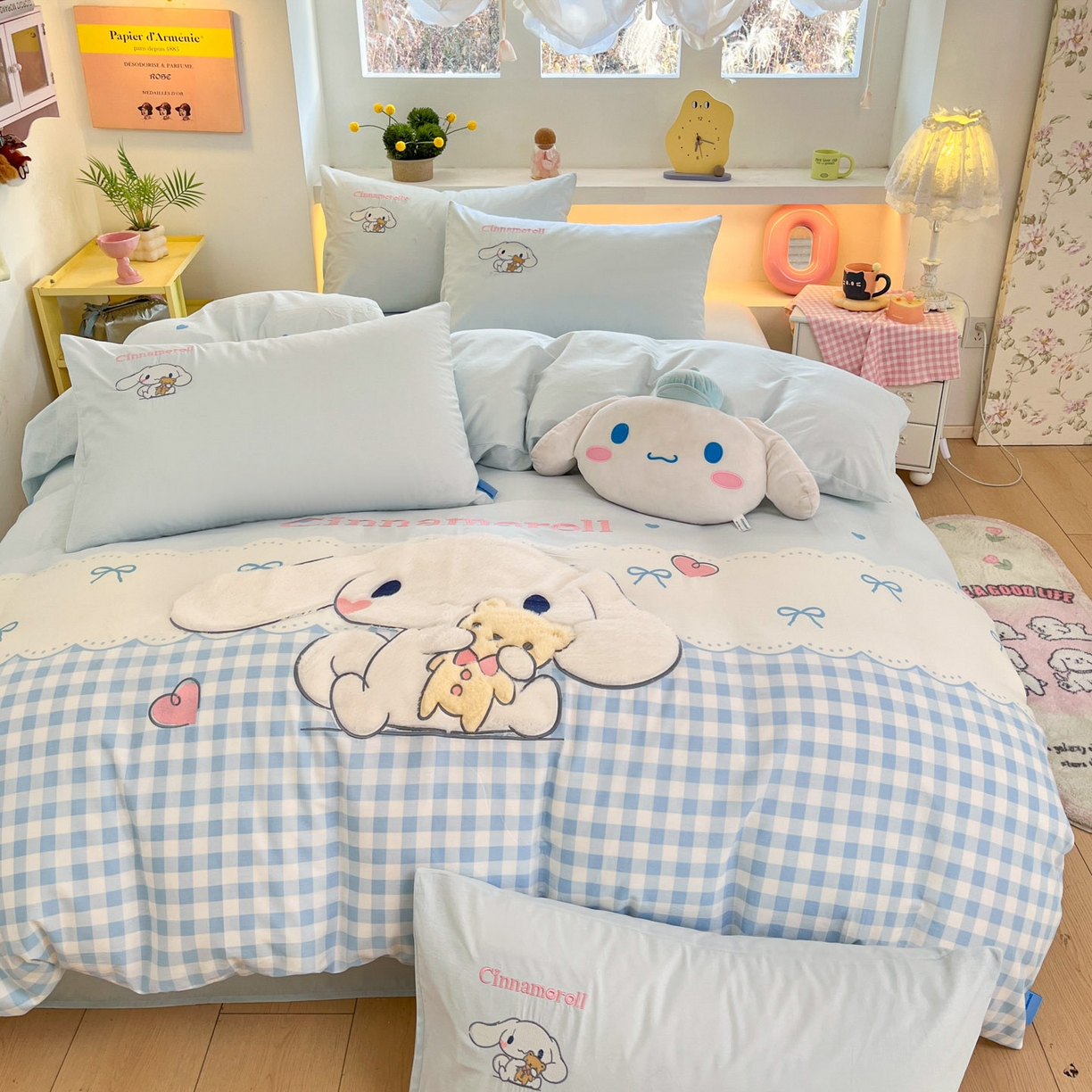 91家纺网 家纺一手货源 找家纺 金爱家 2026新款纯棉三丽鸥毛巾绣四件套 棉毛巾绣-开心大耳狗