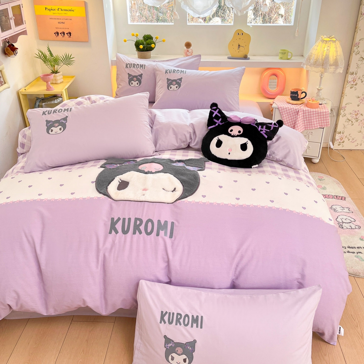 91家纺网 家纺一手货源 找家纺 金爱家 2026新款纯棉三丽鸥毛巾绣四件套 棉毛巾绣-呆萌库洛米