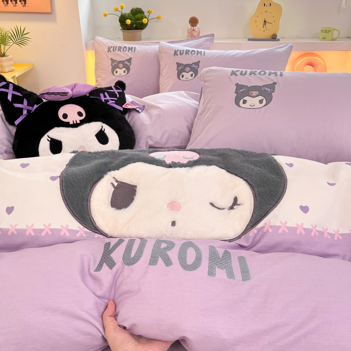 91家纺网 家纺一手货源 找家纺 金爱家 2026新款纯棉三丽鸥毛巾绣四件套 棉毛巾绣-呆萌库洛米