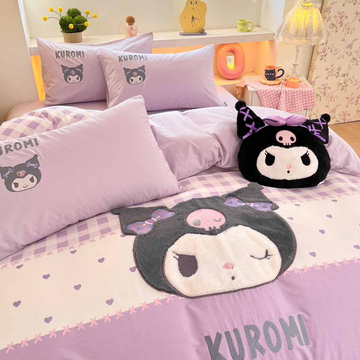 91家纺网 家纺一手货源 找家纺 金爱家 2026新款纯棉三丽鸥毛巾绣四件套 棉毛巾绣-呆萌库洛米