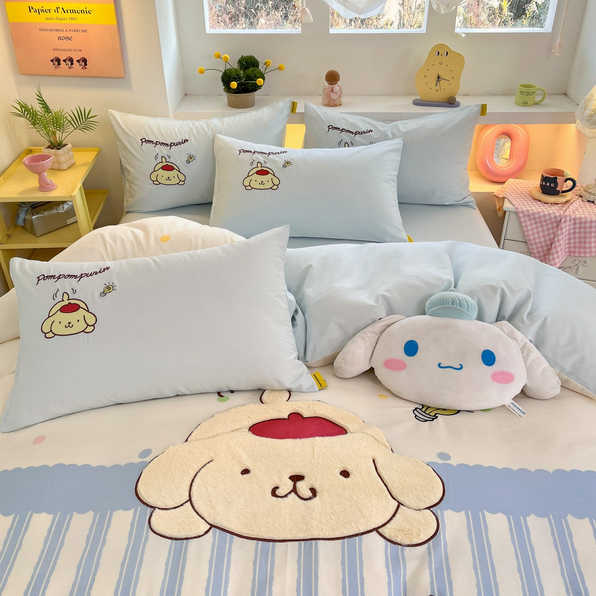 91家纺网 家纺一手货源 找家纺 金爱家 2026新款纯棉三丽鸥毛巾绣四件套 棉毛巾绣-布丁恰恰狗