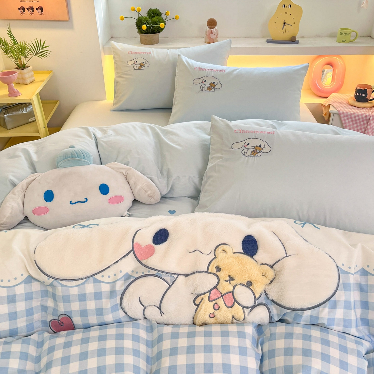 91家纺网 家纺一手货源 找家纺 金爱家 2026新款纯棉三丽鸥毛巾绣四件套 棉毛巾绣-开心大耳狗