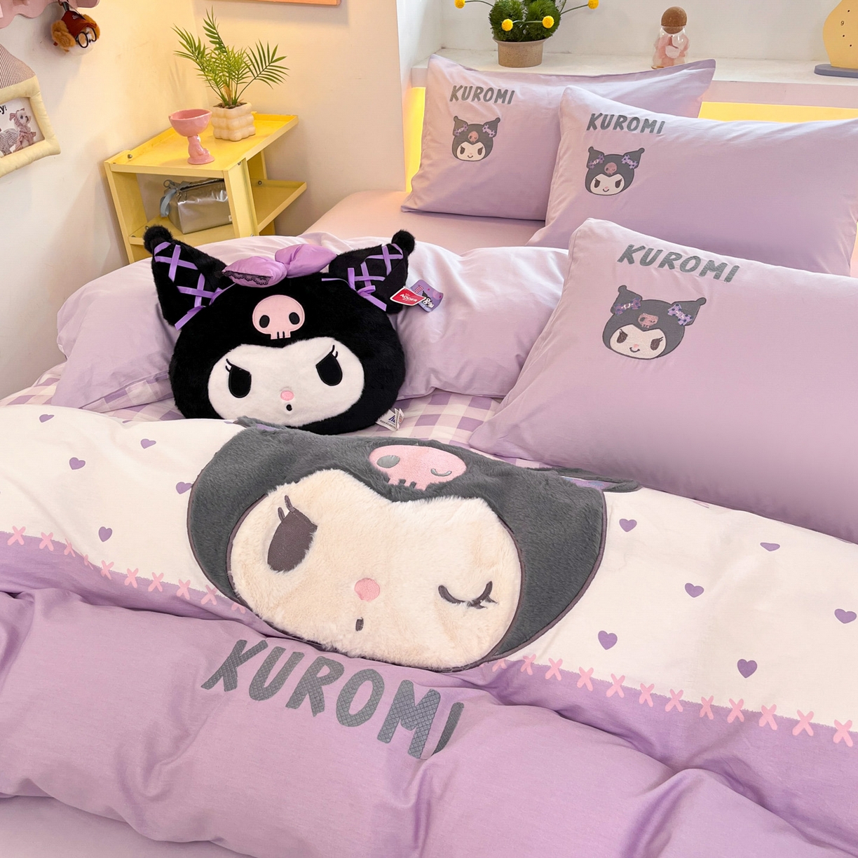 91家纺网 家纺一手货源 找家纺 金爱家 2026新款纯棉三丽鸥毛巾绣四件套 棉毛巾绣-呆萌库洛米