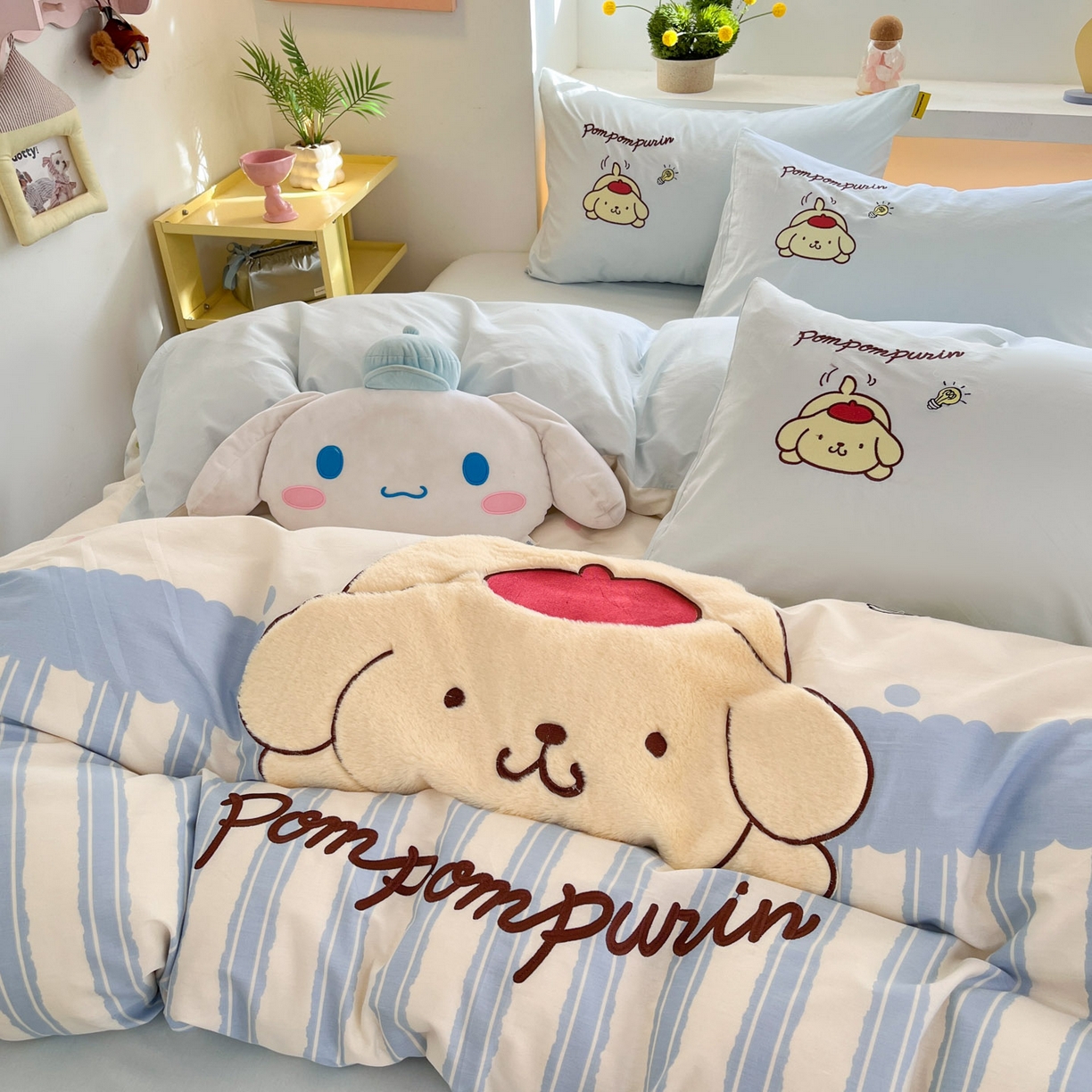 91家纺网 家纺一手货源 找家纺 金爱家 2026新款纯棉三丽鸥毛巾绣四件套 棉毛巾绣-布丁恰恰狗